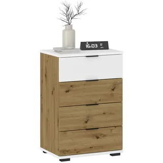 CARO-Möbel Nachtkommode Piano , Eiche Artisan, Weiß , Holzwerkstoff , Mode , 45x70x38 cm , Schlafzimmer, Nachtkästchen