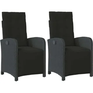 Gartensessel mit Fußteil 2 Stk. Verstellbar Schwarz Poly Rattan - Schwarz