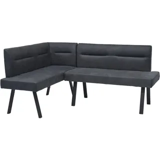 byLIVING Eckbank Montreal, anthrazit, schwarz, B:181cm H:87cm T:56cm, Stahl, Stoff, Sitzbänke, Eckbank, Microfaser, bis 330 kg, Taschenfederkern, Ziernaht im Rücken,