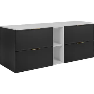Badezimmerschrank, Dunkelgrau / Weiß, Goldene Griffe, 140 ( 2 x 60 + 20) x 46 x 57 cm - Grau
