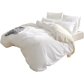 Sonive Bettwäsche 155x220cm Kissenbezügen 80x80cm *2, Bettbezüge 155x220cm 100% Bio Baumwolle, ÖkoTex Zertifiziert mit Eckbändchen Weich und Bügelfrei,Weiß