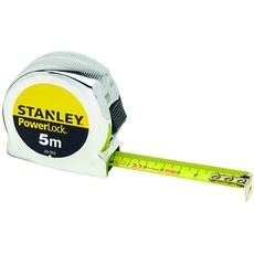 Stanley Bandmaß Micro Powerlock (5 m Länge, Feststeller, Rücklauf, Gürtelclip, verchromt, Mylar-Schutzschicht) 0-33-552