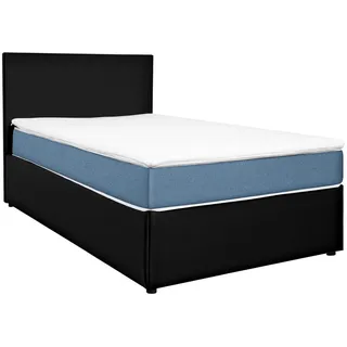 Carryhome Boxbett , Schwarz, Hellblau , Holz, Holzwerkstoff , H2 , Höhe ca. 19 cm , 120x200 cm , gepolstertes Kopfteil, Topper durchgehend , Schlafzimmer, Betten, Boxspringbetten