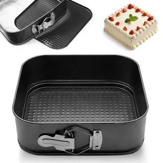 Springform Quadrat 22CM, Kuchenform Backform mit Antihaftbeschichtung, Kuchenform mit Flachboden, Kleine Kuchenbackformen mit Flachboden, Tortenform für Kuchen Backen, Kohlenstoffstahl, Schwarz