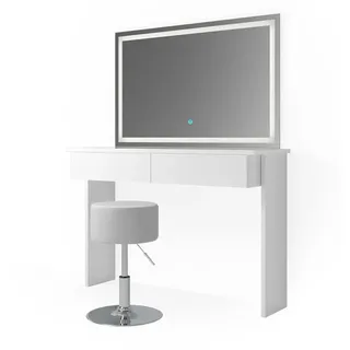 Vicco Schminktisch Azur Weiß 120 cm mit LED-Spiegel und Hocker, Model 36844 - Weiß