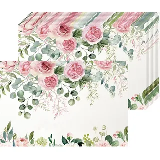 50 Stück Rose Papier Platzsets, Einweg Platzsets Rosa Blume Papier Tischsets 28x40 cm, Frühlings Sommer dekorative Papiertischsets für Küche Urlaub Party Hochzeit