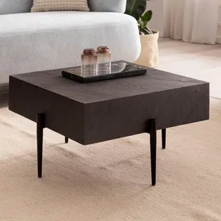 FineBuy Couchtisch 64x64x35 cm Steinoptik / Metall Sofatisch Anthrazit Quadratisch Design Wohnzimmertisch Kaffeetisch Massiv Tisch Wohnzimmer Modern - Grau