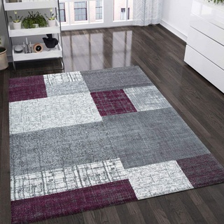 VIMODA Teppich Kurzflor in Lila Grau Weiß, Maße:120x170 cm