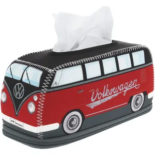 BRISA VW Collection - Volkswagen Neopren Kosmetik-Servietten-Spender-Papier-Taschentuch-Tissue-Box fürs Bad im T1 Bulli Bus Design (Rot/Schwarz)