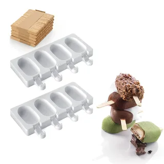 Silikomart | GEL01M Silikon-Eisformen-Set MINI CLASSIC, antihaftbeschichtet, 4 Kavitäten, Packung mit 2 Kuchenformen + 50 Holzstäbchen, Easy Ice Cream, 73 x 38 h 18 mm, Made in Italy