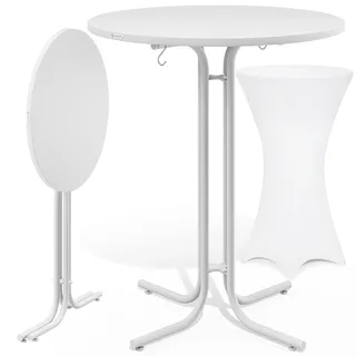 Stehtisch Weiß 110x80cm + Stehtischhusse Weiß Ø80cm