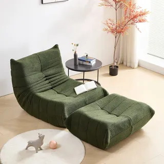 STILVORA Indoor-Sitzsack Schlafsofas Lazy Sofa mit Rückenlehne, faltbarer Einzelsofa mit Hochelastischer Schwammrahmen mit Fußstütze, Grün - Grün