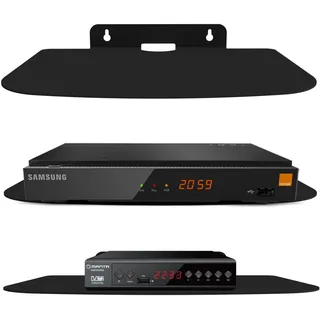 Massives Metall Wandregal mit Halterung für TV/SAT-Receiver, WLAN-Router, Switch, Konsole, DVD-Player, Blu-ray-Player, Schwarz - Schwarz