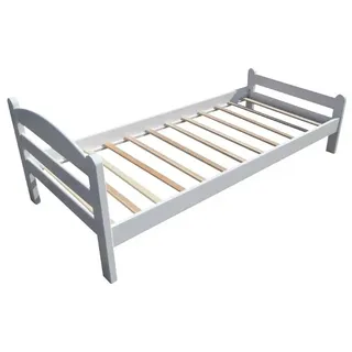 Bett LASSY, für Matratze 90x200, mit Lattenrost, massiv Buche, weiß - Weiß