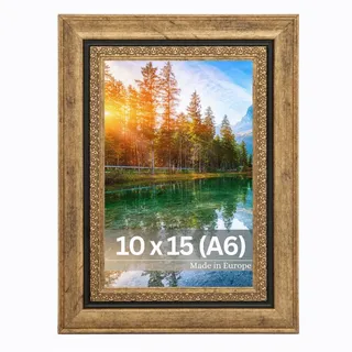 Victor Bilderrahmen Boho Gold in 10x15 cm (A6) - Leiste: 30x16mm - Fotorahmen Vintage Deko Rustikal - Bilderrahmen Gold 10x15 - Landhaus