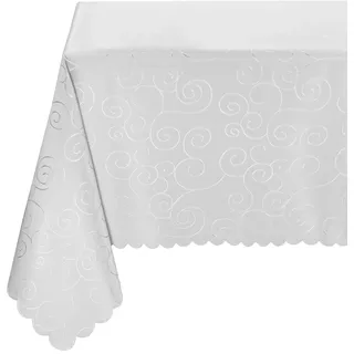 BEAUTEX Tischdecke Damast Ornamente - Bügelfreies Tischtuch - Fleckabweisende, Pflegeleichte Tischwäsche - Tafeltuch, Eckig 130x260 cm, Weiss