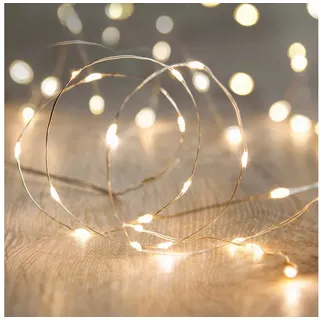 Lights4fun 20er LED Draht Micro Lichterkette perlweiß Batteriebetrieb