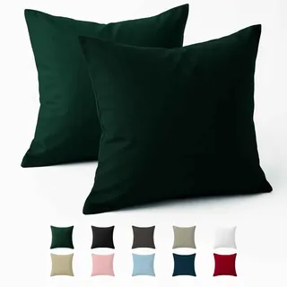 Kissenbezug 80x80 Baumwolle Renforcé (2er-Set) - Grün - Dicht gewebt mit 57 Fäden/cm2 - Kissenbezug 80x80 cm - Oeko Tex Zertifiziert - Dreamzie