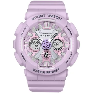 RORIOS Digitale Sportuhr für Damen und Herren, wasserdicht, mit Alarm und Timer, violett, Armband