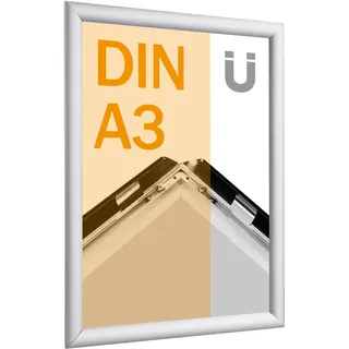 Klapprahmen für Inhalte DIN A3, Aluminium, magnethaftend,  25 mm Profil, 297 x 420 mm, silber, Ecken auf Gehrung geschnitten