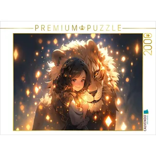 CALVENDO Puzzle Manga Illustration - Mädchen mit Löwen | 2000 Teile Lege-Größe 90x67cm Foto-Puzzle für glückliche Stunden