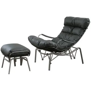 KAWOLA Relaxsessel Leder 77 x 88 x 103 cm Grau mit Hocker