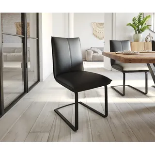 DELIFE Freischwinger Lelio-Flex Echt-Leder Schwarz Freischwinger flach Schwarz Taschenfederkern - Schwarz