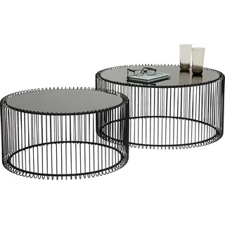 Ambia Home Beistelltischset , Schwarz , Metall, Glas , 2-teilig , rund , Rundrohr , 60-69.5x30.5-33.5x60-69.5 cm , Wohnzimmer, Wohnzimmertische, Beistelltische