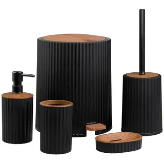 Novel Bad-Accessoire-Set , Braun, Schwarz , Kunststoff , 5-teilig , Uni , 5  l , Bsci , Seifenspender mit Kunststoffpumpe , Badaccessoires, Seifenspender