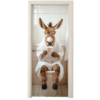 MuchoWow Türaufkleber Selbstklebend - Esel - WC - Lustig - Bademantel - Tier 75x205 cm - Türtapete , Beige , Kunststoff , Rechteckig , 75x0.1x205 cm , Tapeten & Wandverkleidungen, Wandtattoos & Sticker