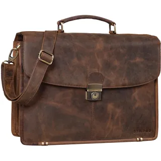 STILORD 'Miguel' Klassische Leder Aktentasche Schwarz Herren große Businesstasche Arbeit Bürotasche mit Schloss zum Umhängen 15,6 Zoll Laptoptasche, Farbe:sepia - braun
