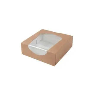 Greenbox Tortenschachteln mit Sichtfenster, 600 ml, Faltbare Kartonschachteln für kalte Speisen und Kleingebäck, 1 Karton = 250 Stück, Farbe: braun