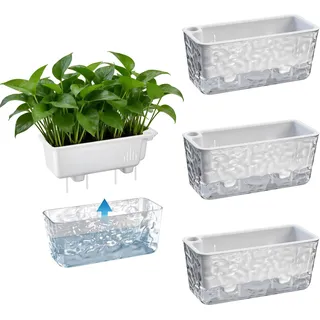 Yimomoyi Set von 3 Selbstbewässernder Blumentopf, 28cm Rechteckige Pflanztopf Kräutertopf Fensterbank Blumenkasten mit wasserspeicher, Kunststoff Blumentöpfe für innen und außen Garten Büro