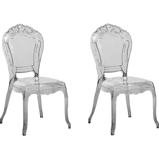 BELIANI Esszimmerstuhl 2er Set Transparent Schwarz Kunststoff mit Rückenlehne ohne Armlehnen Barock Design Stuhlset Plastikstuhl Kunststoffstuhl - Schwarz, Transparent