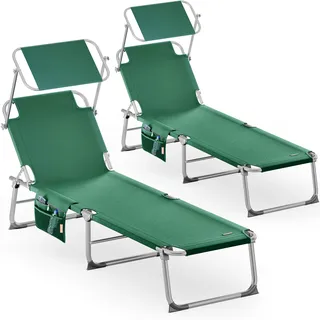 Sonnenliege Ibiza 2er-Set Grün Alu mit Sonnendach