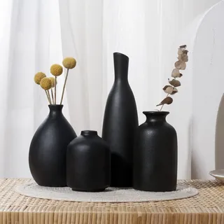 Joynisy Schwarze Keramikvase, 4er-Set, Klassische, Matte Vasen, Heimdekorationen für Einweihungsfeiern, Geschenke für Blumenvasenliebhaber (schwarz)
