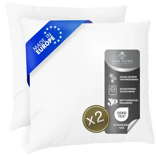 FAM Home Kissen 80x80 2er Set Weiches Mikrofaser - Kopfkissen 80x80 Allergiker mit Optimaler Stütze für Nacken und Kopf - Innenkissen Atmungsaktiv Feuchtigkeitsregulierend Antibakteriell