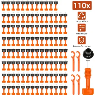 SWANEW 110x Fliesen Nivelliersystem Level Wiederverwendbar Fliesen Verlegehilfe Fliesenkeile Kunststoff Bodenbelag Fliesen Handwerkzeuge mit 8PCS Fliesenschlüssel für Wand und Boden Fliesen