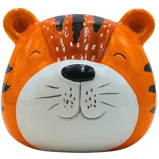 Sparfigur, Spartier, Spardose, Sparbüchse, Kinderspardose, Spartiger, Sparschwein als Tiger, Spartiger, Sparschwein, Dekotiger mit Sparfunktion aus Keramik in orange, L/B/H 13 x 11 x 13 cm.