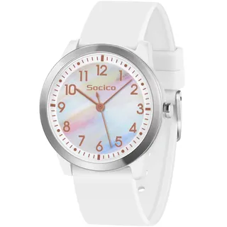 SOCICO Kinderuhr Analog, 5ATM/50M Wasserdicht Armbanduhr Kinder Mädchen Jungen Teenager, Leicht Lesbar Kinder Quartz Minimalistisch Uhren für 9-18 Jahre (Regenbogenweiß)