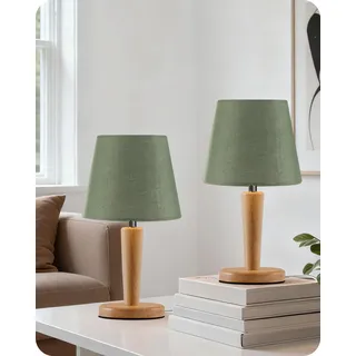 GOEBLESON Nachttischlampe aus Holz 2er Set, Grüne Tischlampe mit Leinen Lampenschirm, E27 Fassung mit Birne, 3000K/4000K/6500K, für Wohnzimmer, Schlafzimmer, Fensterbank ZMJ13TLDP205