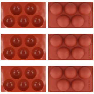 CHUIFAI 6 Stück Silikonformen Halbkugel 8 cm, 5 Löcher Silikon Backform Halbkugel Silikonform Kugel Schokoladenformen Kugelform Silikon für Eisbomben, Mini Teacake, Fondant, Bonbons