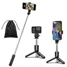 KOMI Selfie-Stick – 4-in-1 Selfie-Stick, ausziehbar, tragbar, mit abnehmbarer kabelloser Fernbedienung, kompatibel mit iPhone, Samsung, Kamera, Android (Mini-Schwarz)