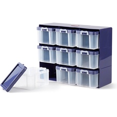 Bild Sortierkasten mit 9 Boxen, Organizer für kleinteiliges Nähzubehör, pflaumeblau/transparent, 27 x 12 x 21cm