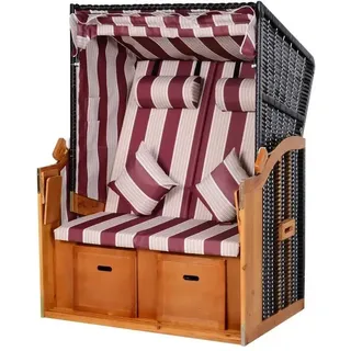 Strandkorb Aruba II Grau B118xT79xH150cm verstellbar mit Klapptischen und Fußstützen - Rot