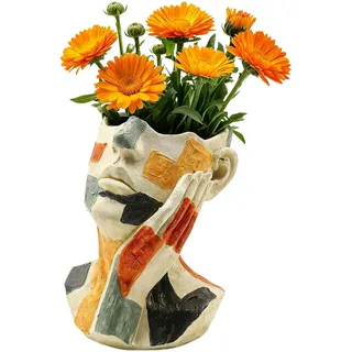 JoResona Abstraktes Gesicht, bunte Vase, kreativer Blumentopf aus Kunstharz, moderne dekorative Vase für Zuhause, Büro, Hotel, einzigartiges Geschenk