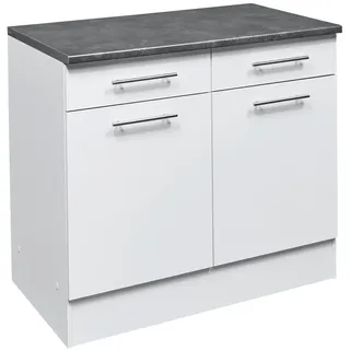 Mid.you Küchenunterschrank , Grau, Weiß , Metall , 1 Fächer , 2 Schublade(n) Schubladen , 100x90x60 cm , Küchen, Küchenmöbel, Küchenschränke, Küchenunterschränke