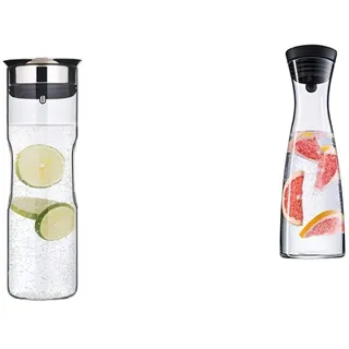 WMF Motion Wasserkaraffe 1,25l, Höhe 29 cm, Glas-Karaffe, Silikondeckel, spülmaschinengeeignet & Basic Wasserkaraffe 1,5 liter, Glaskaraffe mit Deckel, Silikondeckel, CloseUp-Verschluss