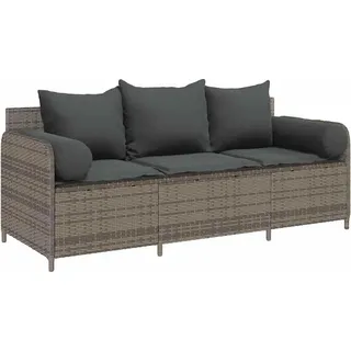 vidaXL Gartensofa mit Kissen 3-Sitzer Grau Poly Rattan - Grau