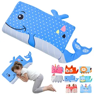 YAOZUP Schlummerkids Kissen, Calmly Kinderkissen 46x26cm, Kinderkopfkissen, Kinderkissen, Komfortkissen Kinder, Ergonomisches Kissen Kinder für weiche Träume (Blauwal)
